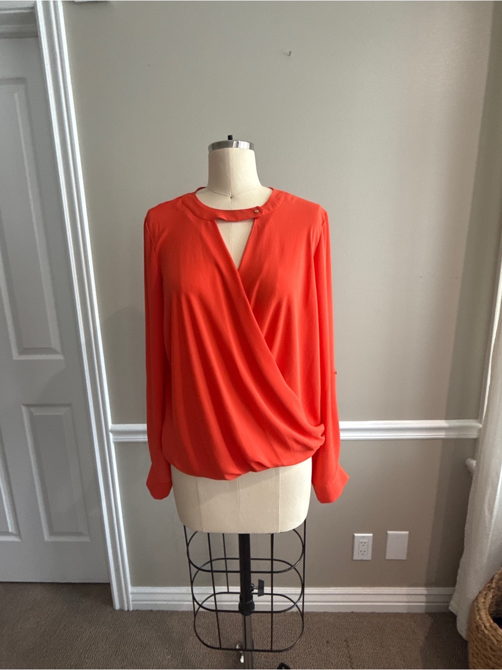 Women’s Bright Orange Surplice Long-Sleeve Blouse